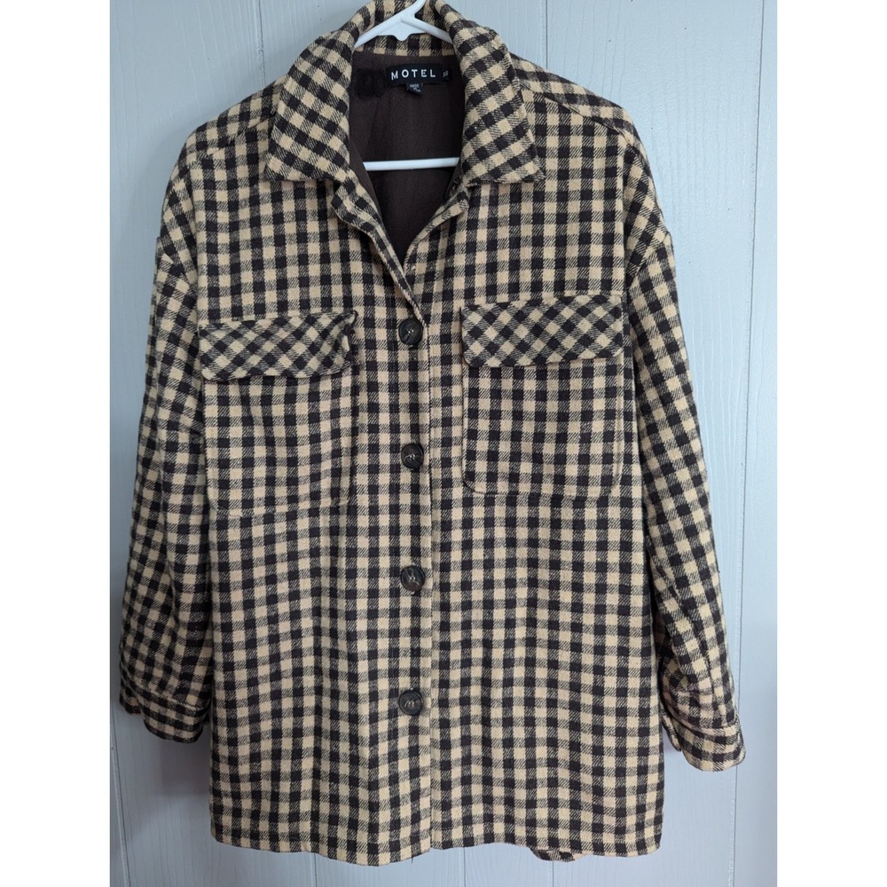 MOTEL womens XS Vintage inspired brown tan checkered coat